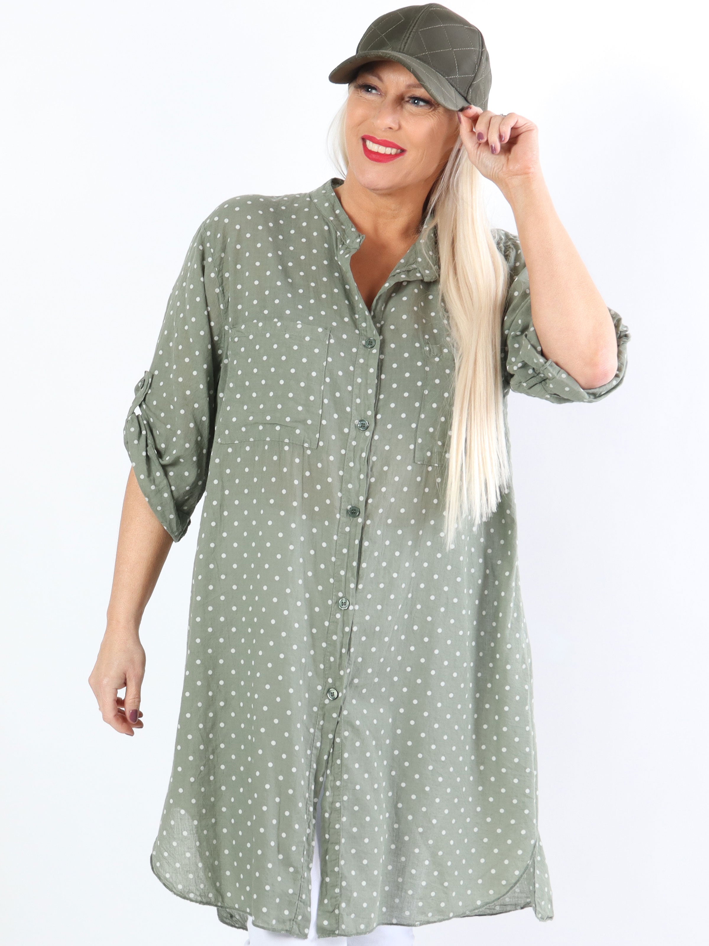 Linda - Plus size skjorta i bomull med små prickar